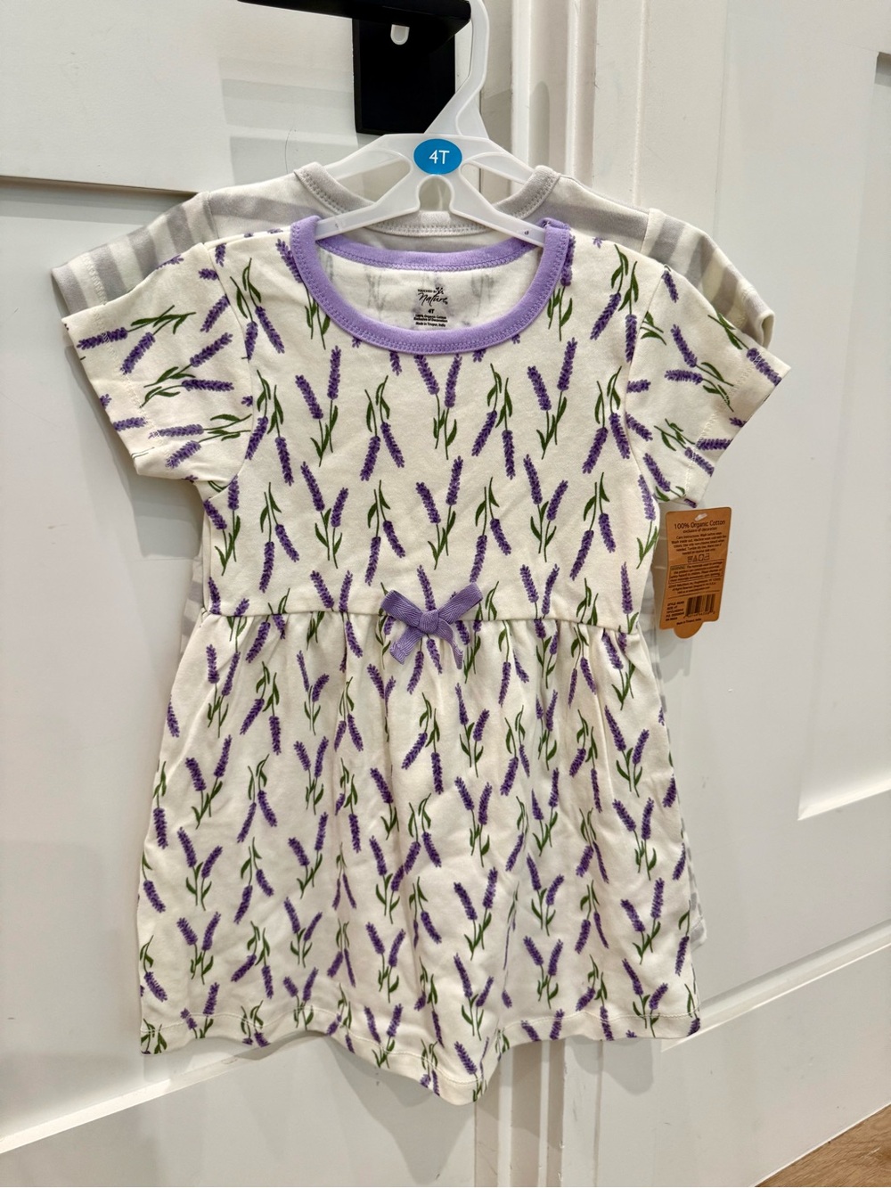 2 Dresses- Lavender Print & Striped Organic Cotton Kids Dresses - 4T